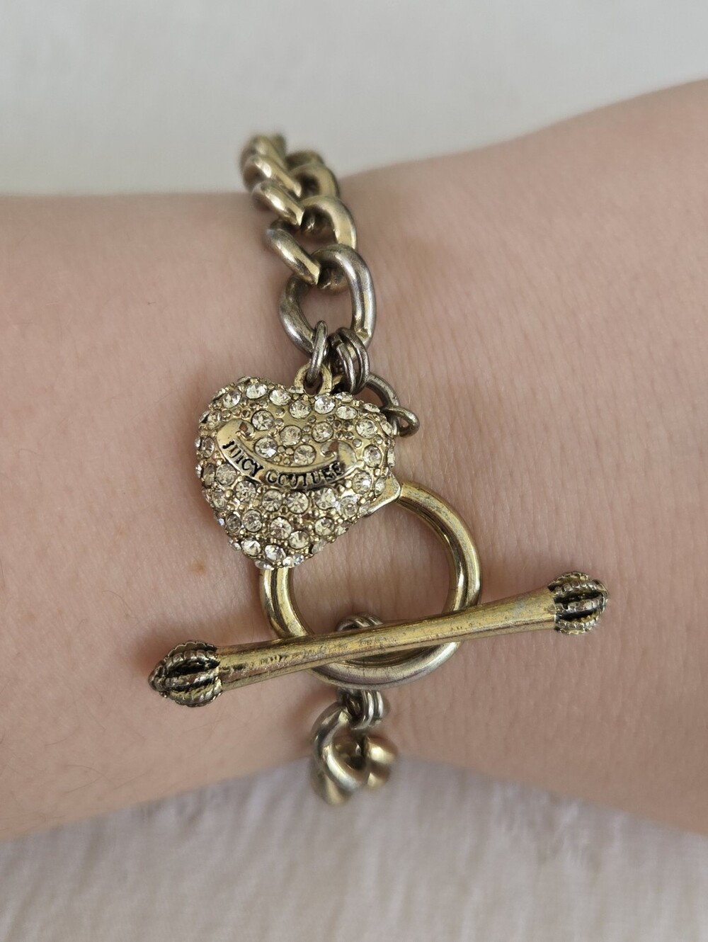 Juicy Couture Gold-Tone Heart Charm Toggle Bracelet - Crystal Accent